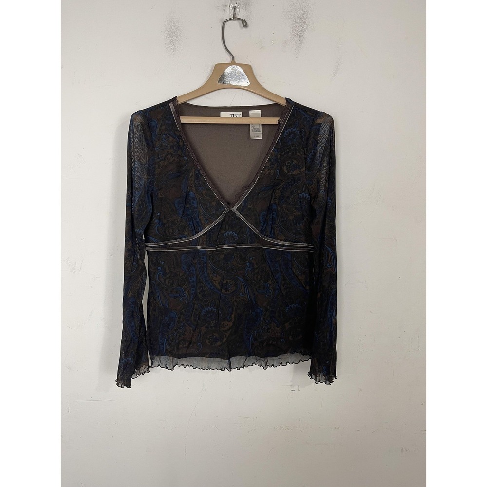 Tint Mesh Top Women Large Babydoll Y2K Paisley Whimsigoth Fairy Grunge Fall Dark